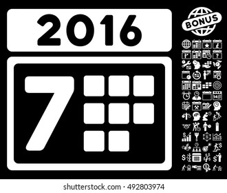 2016 Week Calendar icon with bonus calendar and time management pictograph collection. Vector illustration style is flat iconic symbols, white color, black background.