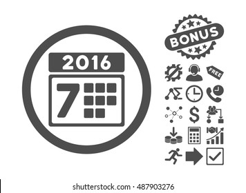 2016 Week Calendar pictograph with bonus pictures. Vector illustration style is flat iconic symbols, gray color, white background.