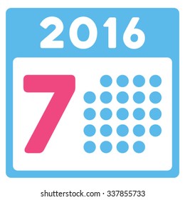 2016 Week Calendar vector icon. Style is bicolor flat symbol, pink and blue colors, rounded angles, white background.