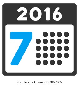 2016 Week Calendar vector icon. Style is bicolor flat symbol, blue and gray colors, rounded angles, white background.