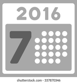 2016 Week Calendar vector icon. Style is bicolor flat symbol, dark gray and white colors, rounded angles, silver background.