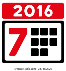 2016 Week Organizer vector icon. Style is bicolor flat symbol, intensive red and black colors, rounded angles, white background.