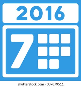 2016 Week Organizer vector icon. Style is flat symbol, white color, rounded angles, blue background.