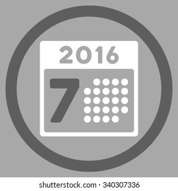 2016 Week Organizer vector icon. Style is bicolor flat circled symbol, dark gray and white colors, rounded angles, silver background.