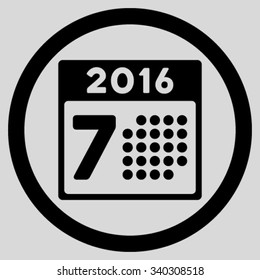 2016 Week Organizer vector icon. Style is flat circled symbol, black color, rounded angles, light gray background.