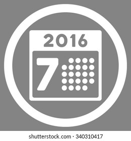 2016 Week Organizer vector icon. Style is flat circled symbol, white color, rounded angles, gray background.