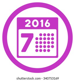 2016 Week Organizer vector icon. Style is flat circled symbol, violet color, rounded angles, white background.