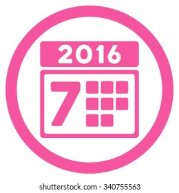 2016 Week Organizer vector icon. Style is flat circled symbol, pink color, rounded angles, white background.