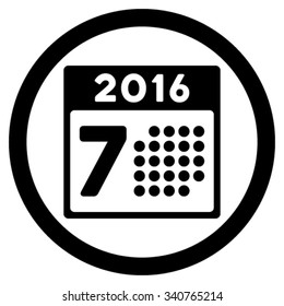 2016 Week Organizer vector icon. Style is flat circled symbol, black color, rounded angles, white background.