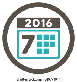 2016 Week Organizer vector icon. Style is bicolor flat circled symbol, grey and cyan colors, rounded angles, white background.