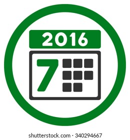 2016 Week Plan vector icon. Style is bicolor flat circled symbol, green and gray colors, rounded angles, white background.