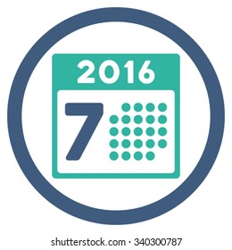 2016 Week Plan vector icon. Style is bicolor flat circled symbol, cobalt and cyan colors, rounded angles, white background.