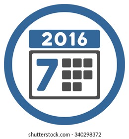 2016 Week Syllabus vector icon. Style is bicolor flat circled symbol, cobalt and gray colors, rounded angles, white background.