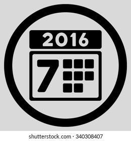 2016 Week Syllabus vector icon. Style is flat circled symbol, black color, rounded angles, light gray background.