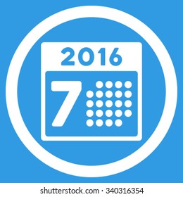 2016 Week Syllabus vector icon. Style is flat circled symbol, white color, rounded angles, blue background.