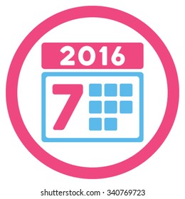 2016 Week Syllabus vector icon. Style is bicolor flat circled symbol, pink and blue colors, rounded angles, white background.
