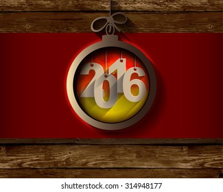 2016 White Paper Origami Happy New Year card on wood background.
Vector illustration.