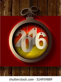 2016 White Paper Origami Happy New Year card on wood background.
Vector illustration.