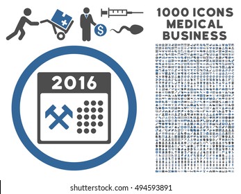 2016 Working Days icon with 1000 medical commercial cobalt and gray vector pictograms. Clipart style is flat bicolor symbols, white background.