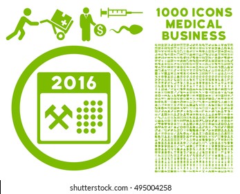 2016 Working Days icon with 1000 medical business eco green vector design elements. Set style is flat symbols, white background.