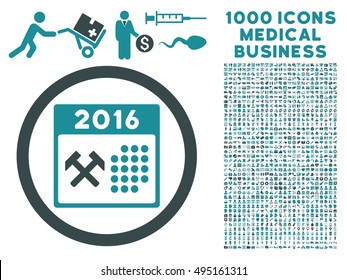 2016 Working Days icon with 1000 medical business soft blue vector pictograms. Set style is flat bicolor symbols, white background.