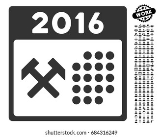 2016 Working Days icon with black bonus professional graphic icons. 2016 Working Days vector illustration style is a flat gray iconic symbol for web design, app user interfaces.