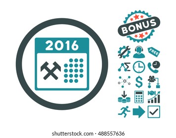 2016 Working Days icon with bonus pictures. Vector illustration style is flat iconic bicolor symbols, soft blue colors, white background.