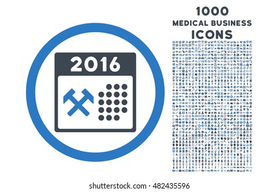 2016 Working Days rounded vector bicolor icon with 1000 medical business icons. Set style is flat pictograms, smooth blue colors, white background.