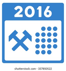 2016 Working Days vector icon. Style is flat symbol, cobalt color, rounded angles, white background.