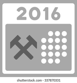 2016 Working Days vector icon. Style is bicolor flat symbol, dark gray and white colors, rounded angles, silver background.