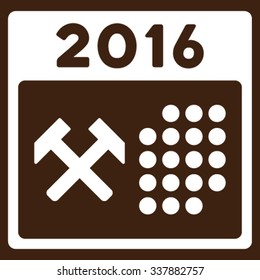 2016 Working Days vector icon. Style is flat symbol, white color, rounded angles, brown background.