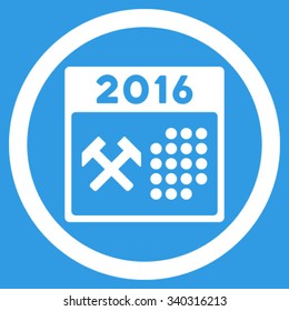 2016 Working Days vector icon. Style is flat circled symbol, white color, rounded angles, blue background.