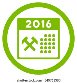 2016 Working Days vector icon. Style is flat circled symbol, eco green color, rounded angles, white background.