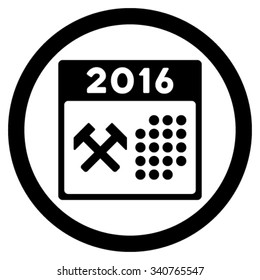 2016 Working Days vector icon. Style is flat circled symbol, black color, rounded angles, white background.