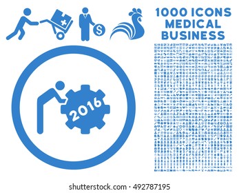 2016 Working Man icon with 1000 medical commercial cobalt vector pictographs. Clipart style is flat symbols, white background.
