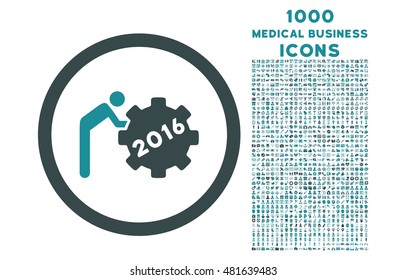 2016 Working Man rounded vector bicolor icon with 1000 medical business icons. Set style is flat pictograms, soft blue colors, white background.