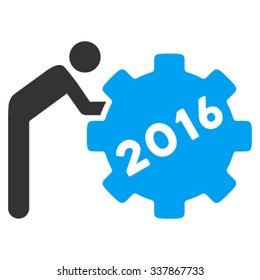 2016 Working Man vector icon. Style is bicolor flat symbol, blue and gray colors, rounded angles, white background.