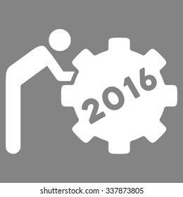 2016 Working Man vector icon. Style is flat symbol, white color, rounded angles, gray background.