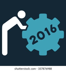 2016 Working Man vector icon. Style is bicolor flat symbol, blue and white colors, rounded angles, dark blue background.