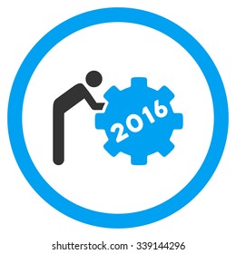 2016 Working Man vector icon. Style is bicolor flat circled symbol, blue and gray colors, rounded angles, white background.