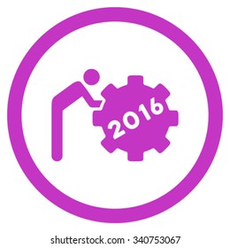 2016 Working Man vector icon. Style is flat circled symbol, violet color, rounded angles, white background.