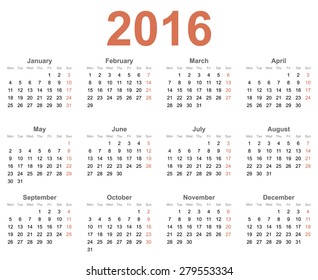 2016 Year annual calendar planner vector