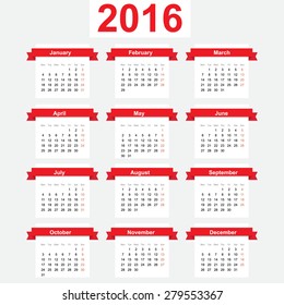 2016 Year annual calendar planner vector