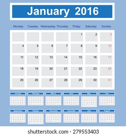 2016 Year annual calendar planner vector