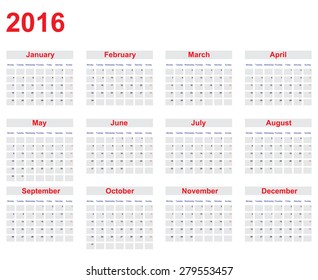 2016 Year annual calendar planner vector