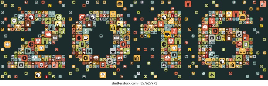 2016 Year business icon set design, vector format
