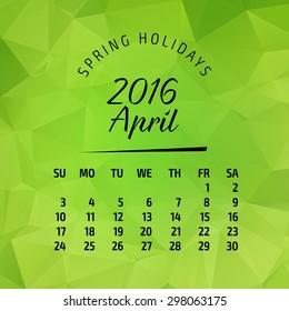 2016 year calendar for business wall calendar and business card on abstract polygonal background. April