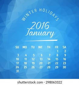 2016 year calendar for business wall calendar and business card on abstract polygonal background. January