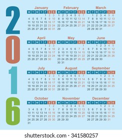 2016 year calendar english