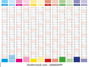 2016 Year calendar in english. Elegant annual planner for year 2016.